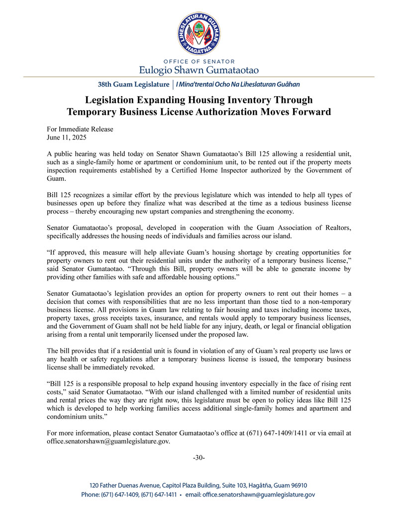 Legislation Expanding Housing Inventory Through Temporary Business License Authorization Moves Forward