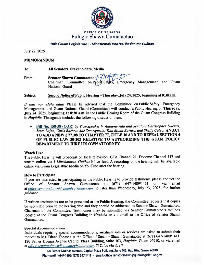 Second Notice of Public Hearing – Thursday, July 24, 2025, beginning at 8:30 a.m.