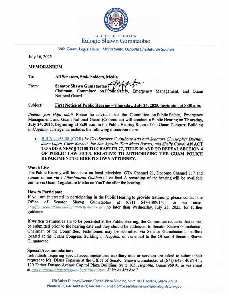 First Notice of Public Hearing - Thursday, July 24, 2025, beginning at 8:30 a.m.