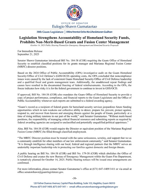 Legislation Strengthens Accountability of Homeland Security Funds, Prohibits Non-Merit-Based Grants and Fusion Center Management  
