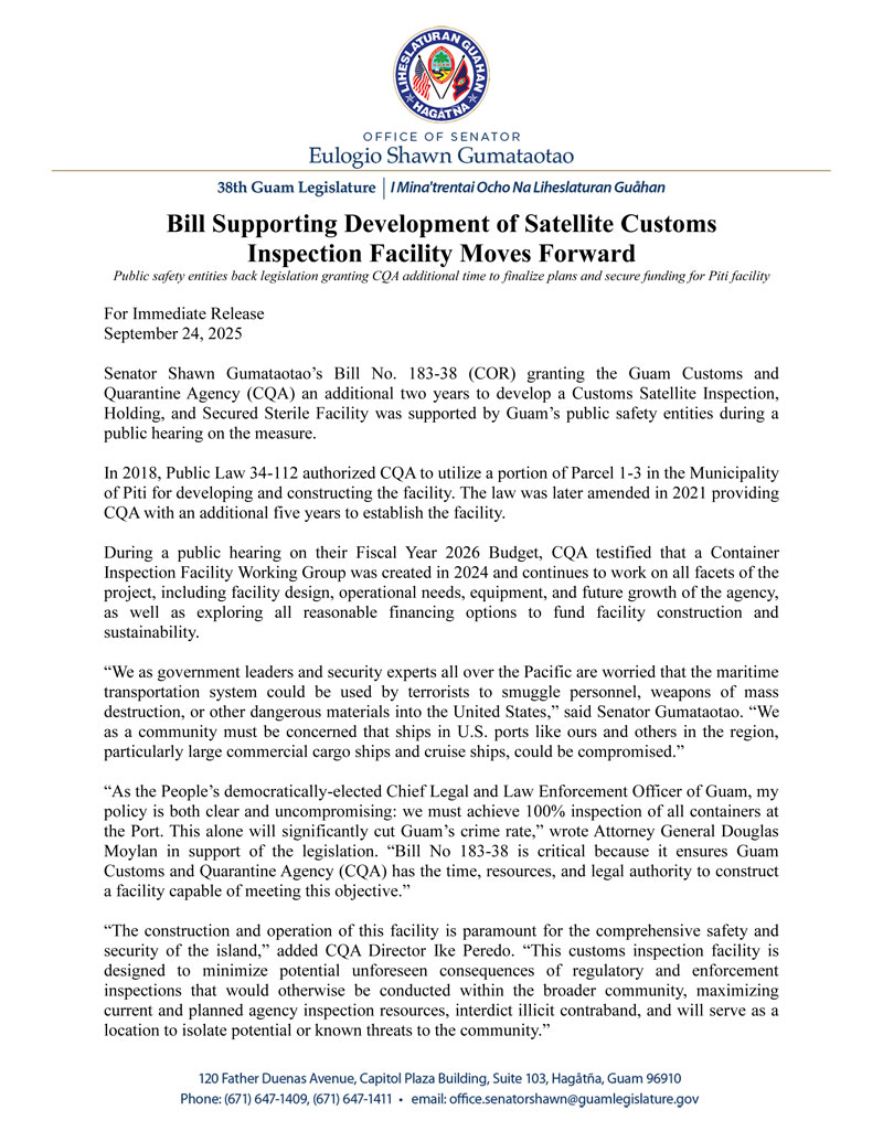 Bill Supporting Development of Satellite Customs Inspection Facility Moves Forward