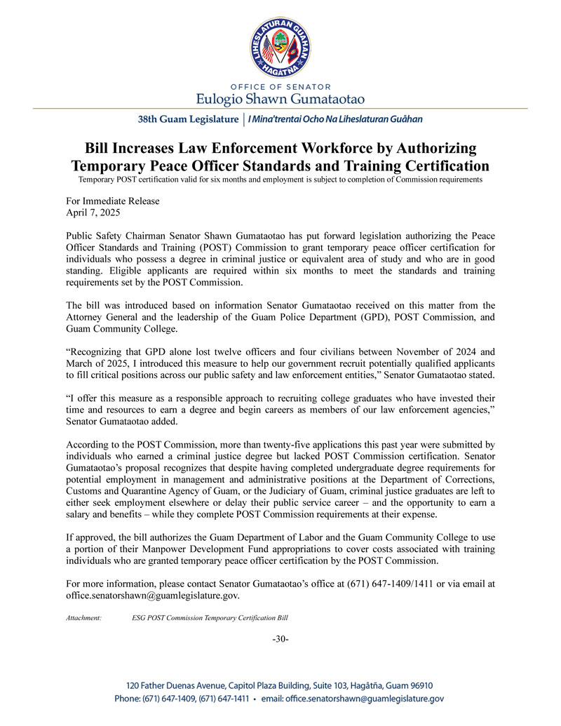 Bill Increases Law Enforcement Workforce by Authorizing Temporary Peace Officer Standards and Training Certification