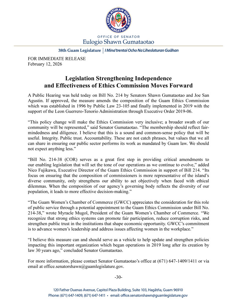 Legislation Strengthening Independence and Effectiveness of Ethics Commission Moves Forward