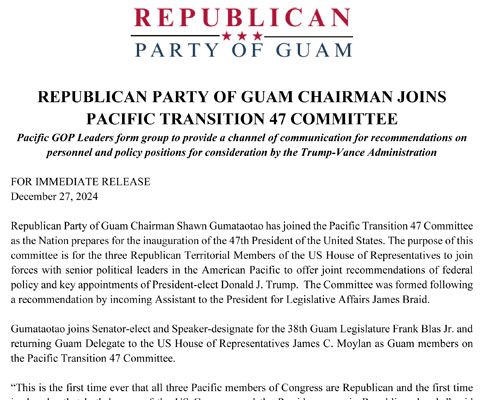 REPUBLICAN PARTY OF GUAM CHAIRMAN JOINS PACIFIC TRANSITION 47 COMMITTEE